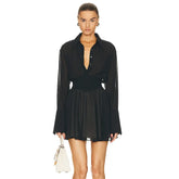 Fashion Single Breasted Pleated Sheer Mini Dress InsStreet